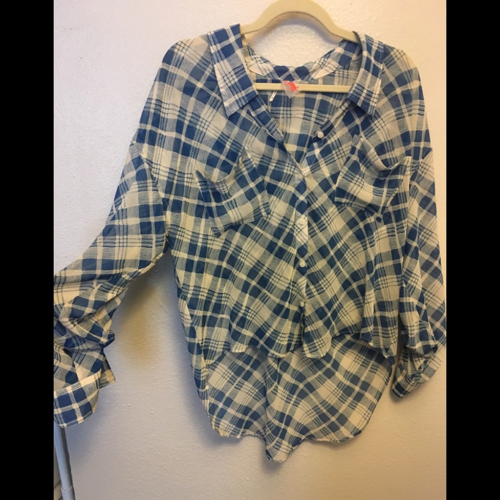 EUC Free People Chiffon High Low Crop Top in Plaid